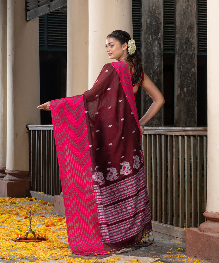 Magenta cotton handloom jamdani saree