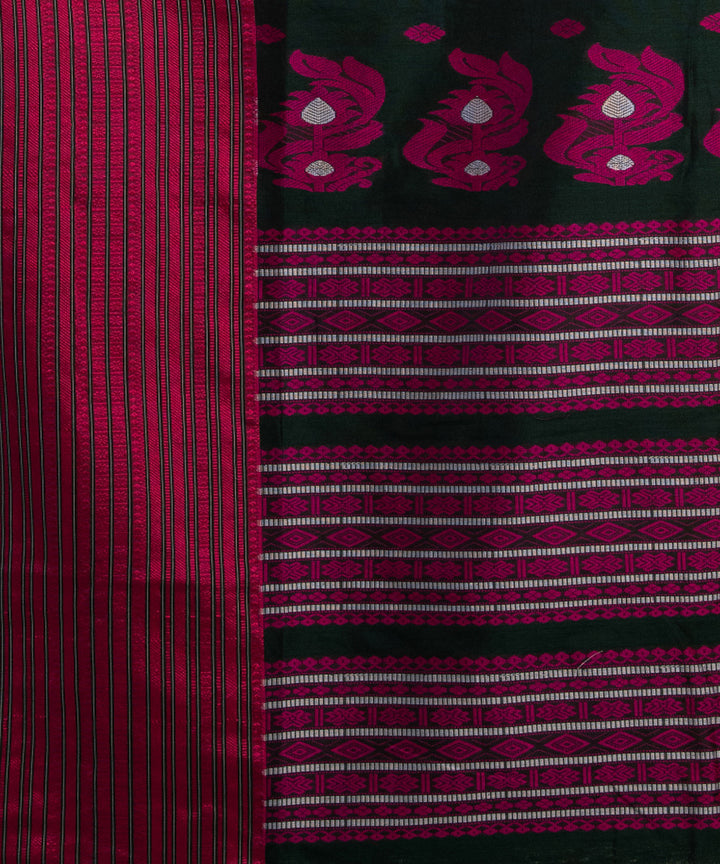 Bottle green pink cotton handloom jamdani saree