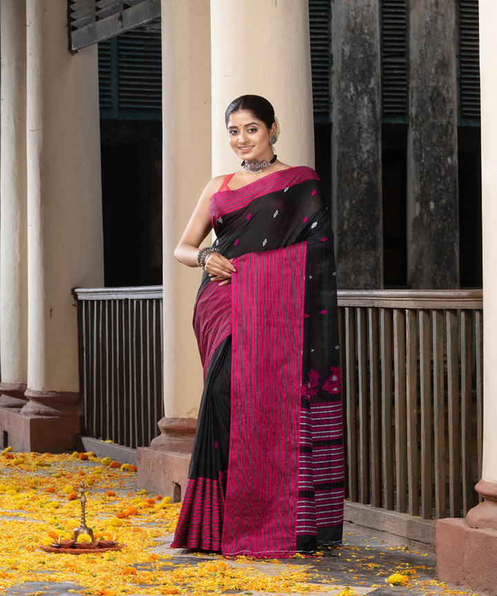 Black pink cotton handloom jamdani saree