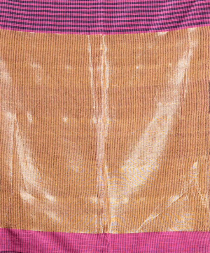 Pink cotton stripes handloom bengal saree