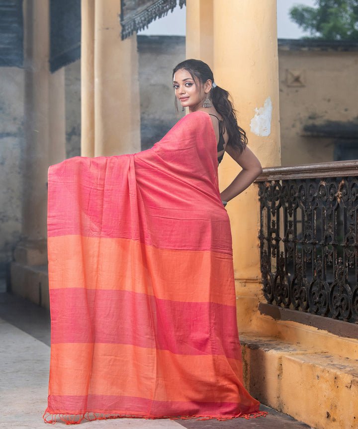 Pink cottonplain handloom bengal saree