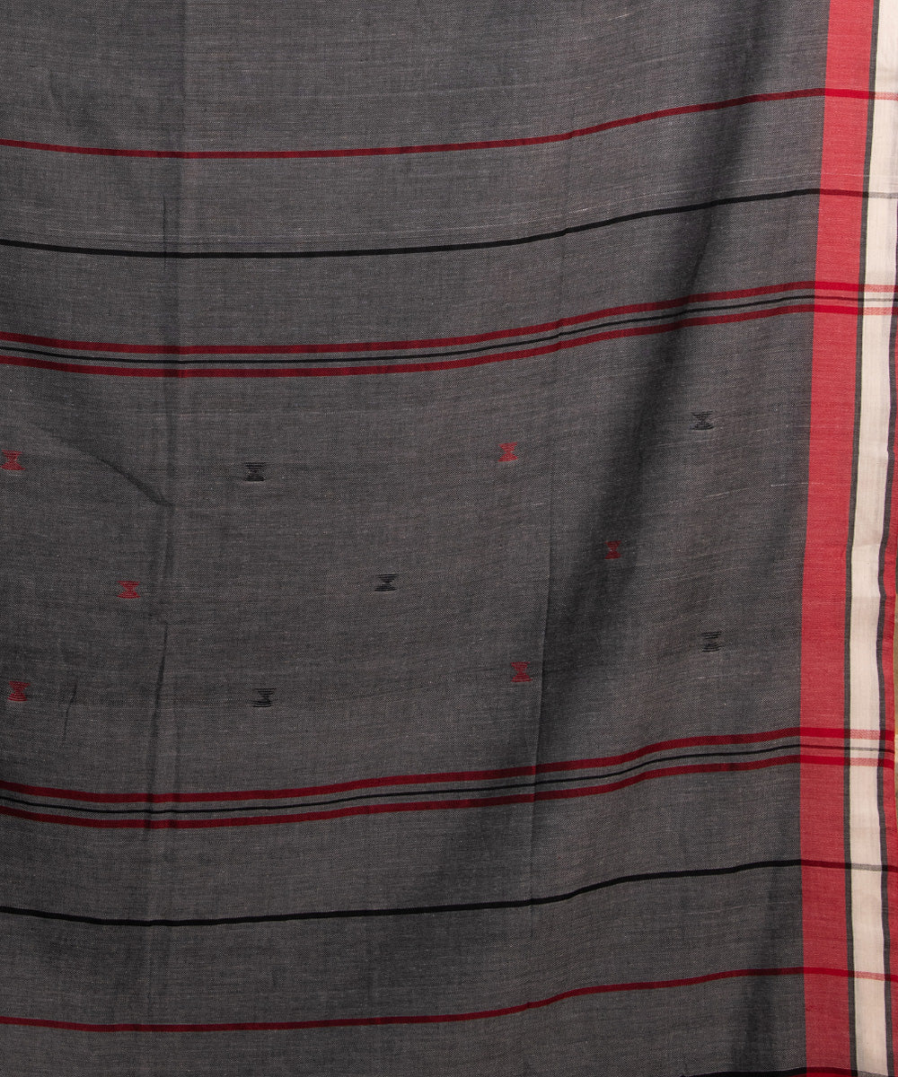 Dark grey cotton handloom bengal saree