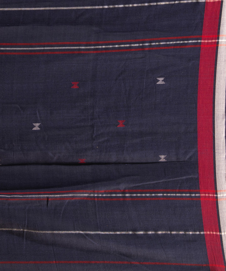 Navy blue red cotton handloom bengal saree