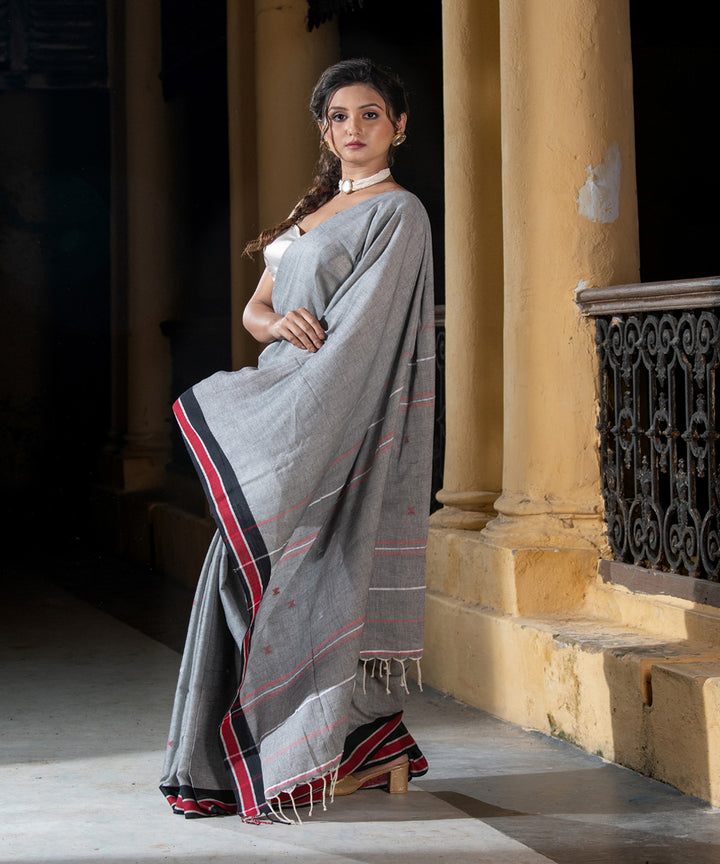 Grey handloom cotton bengal saree