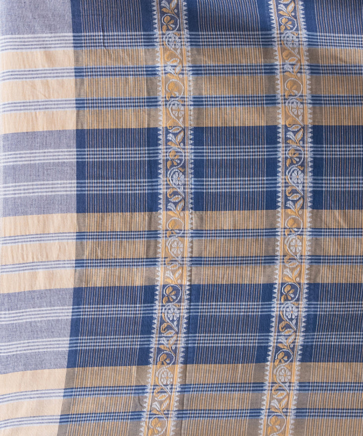 Blue cotton jacquard stripes handloom saree