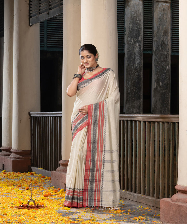 Offwhite multicolor cotton stripes handloom saree
