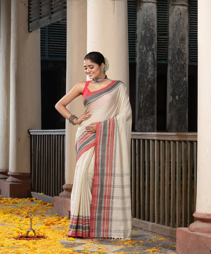 Offwhite multicolor cotton stripes handloom saree