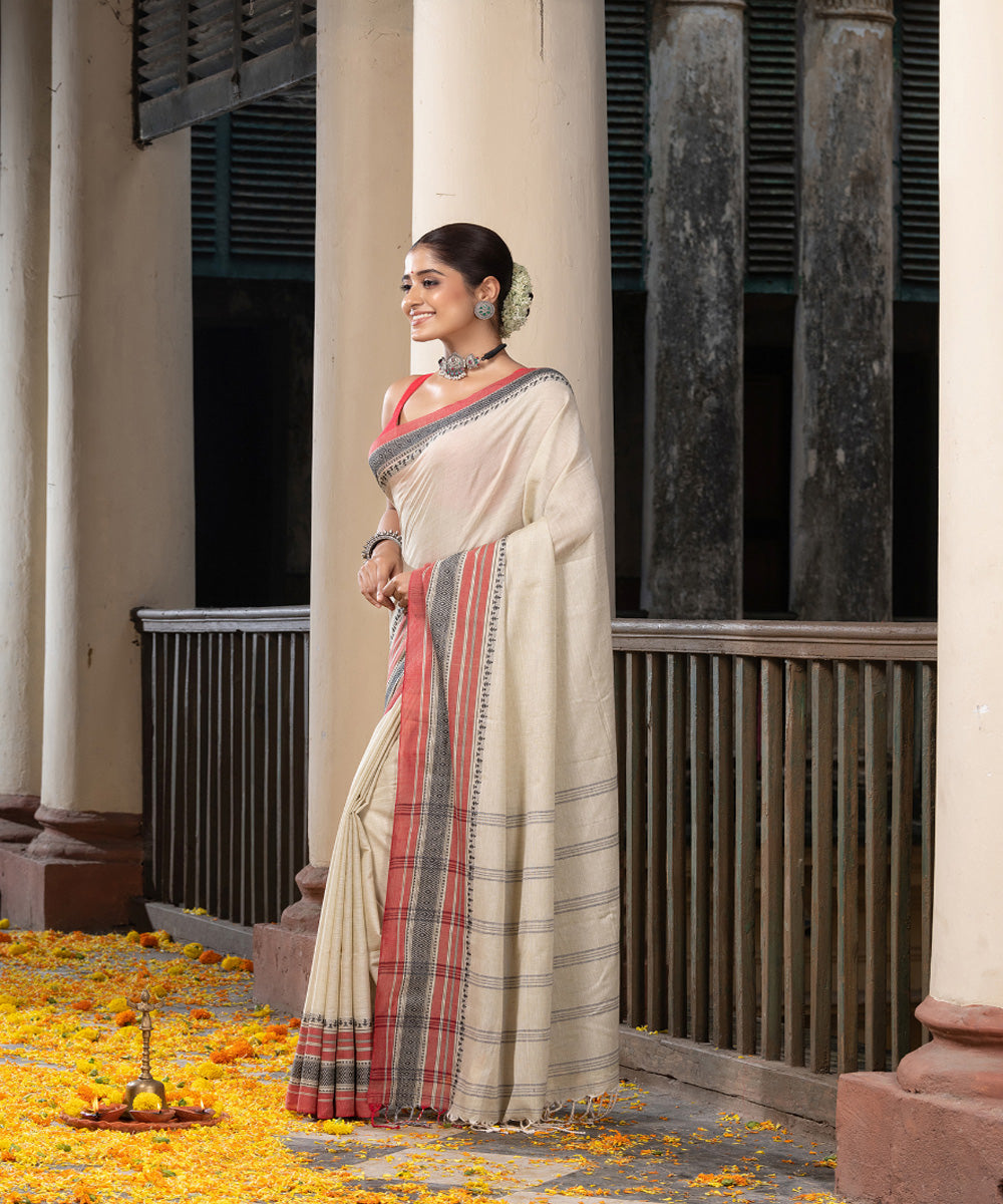 Offwhite multicolor cotton stripes handloom saree