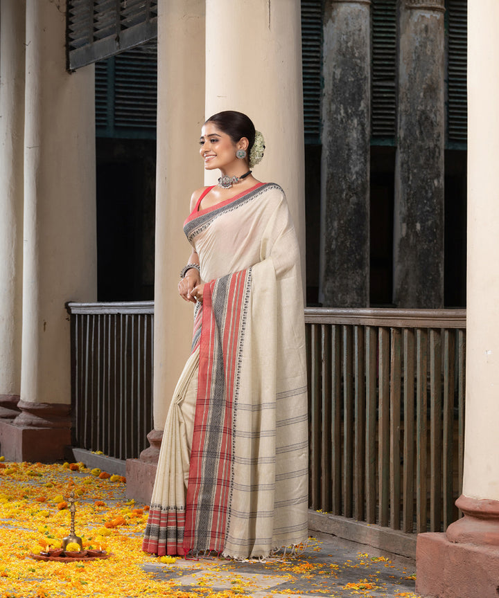 Offwhite multicolor cotton stripes handloom saree