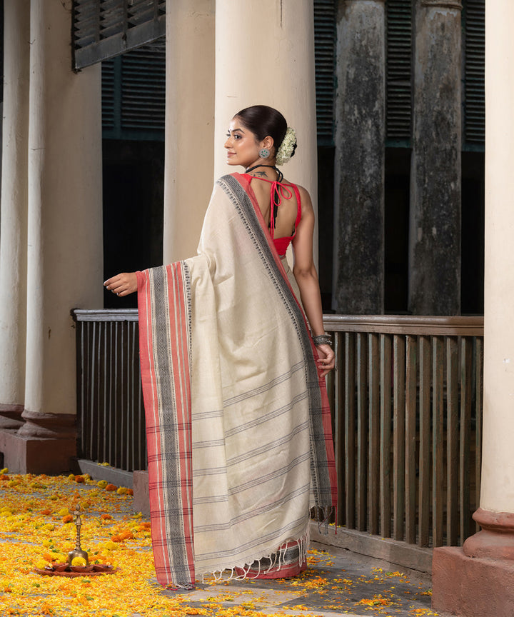 Offwhite multicolor cotton stripes handloom saree