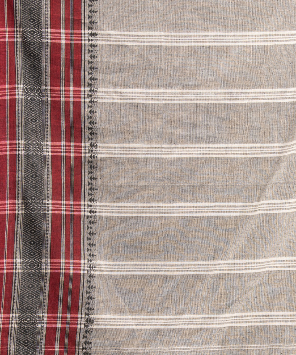 Grey cotton stripes pallu handloom saree