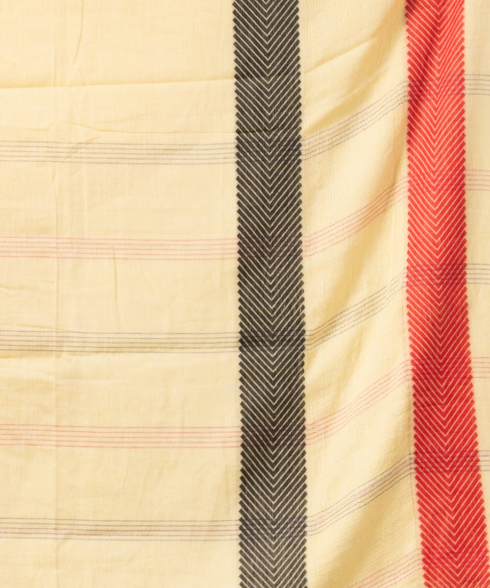 Light ivory cotton stripes pallu handloom saree