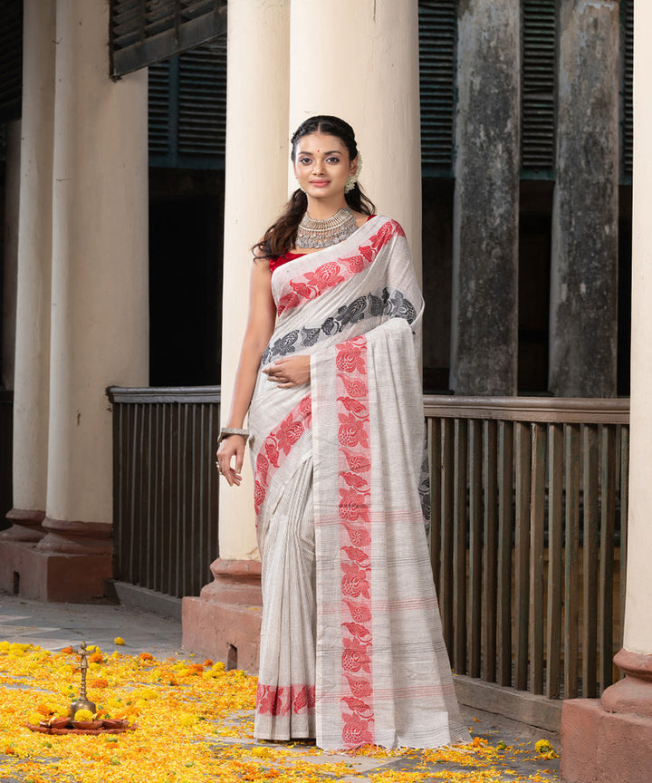 Offwhite multicolor cotton stripes pallu handloom saree