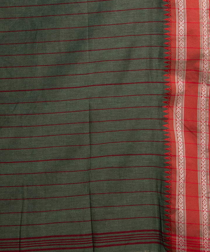 Lagoon green cotton stripes pallu handloom saree