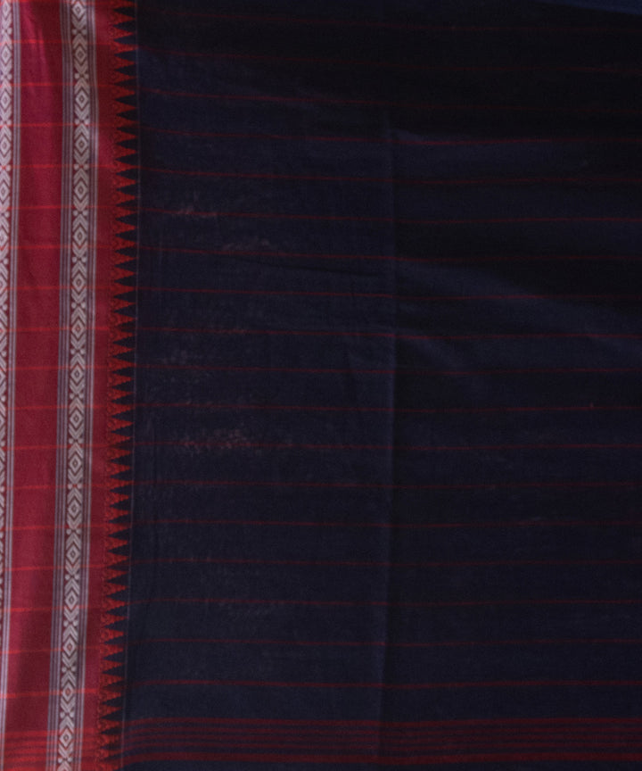 Cobalt blue cotton stripes pallu handloom saree