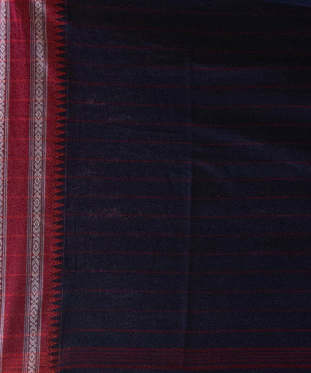 Cobalt blue cotton stripes pallu handloom saree
