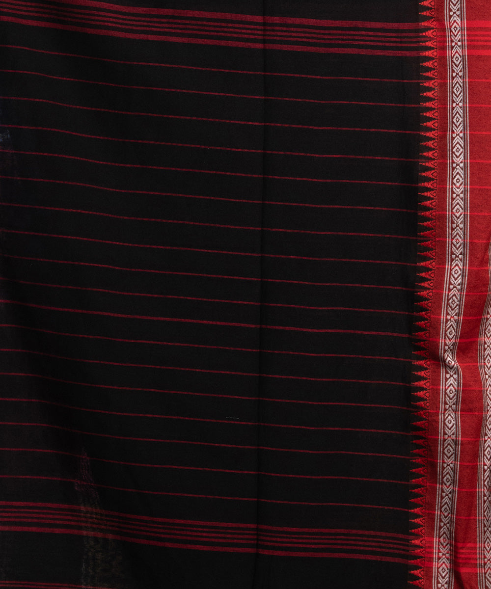 Black cotton stripes pallu handloom saree