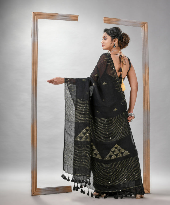 Black linen sequin handloom bengal saree