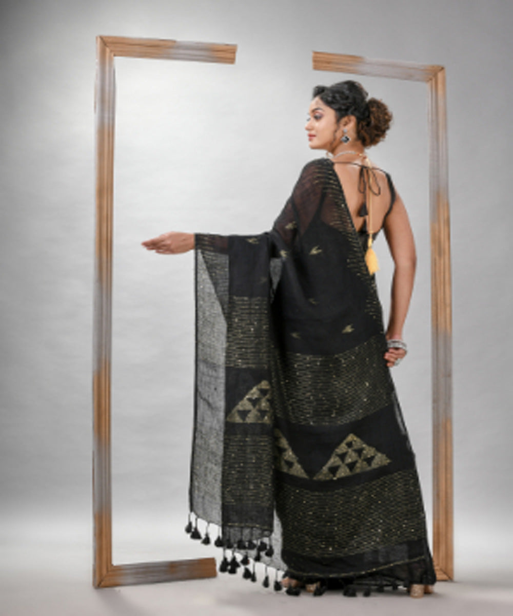 Black hand loom bengal linen saree