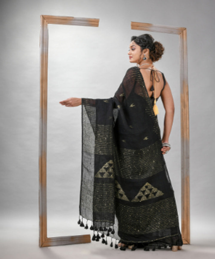 Black hand loom bengal linen saree