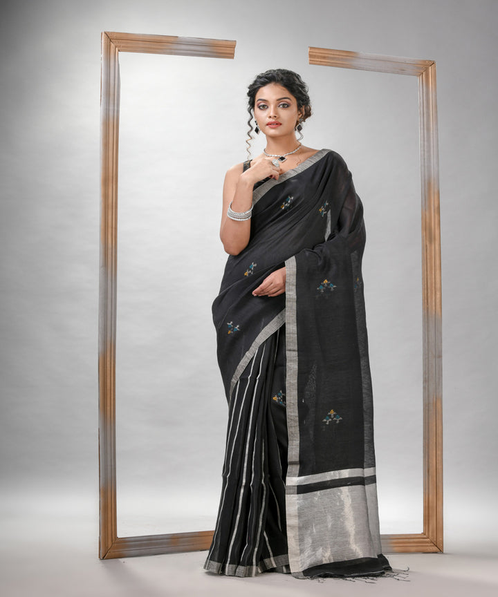 Black silk linen handloom bengal saree