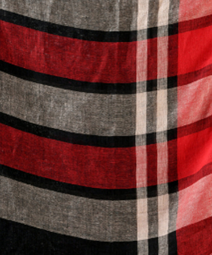 Black red bengal linen handloom saree