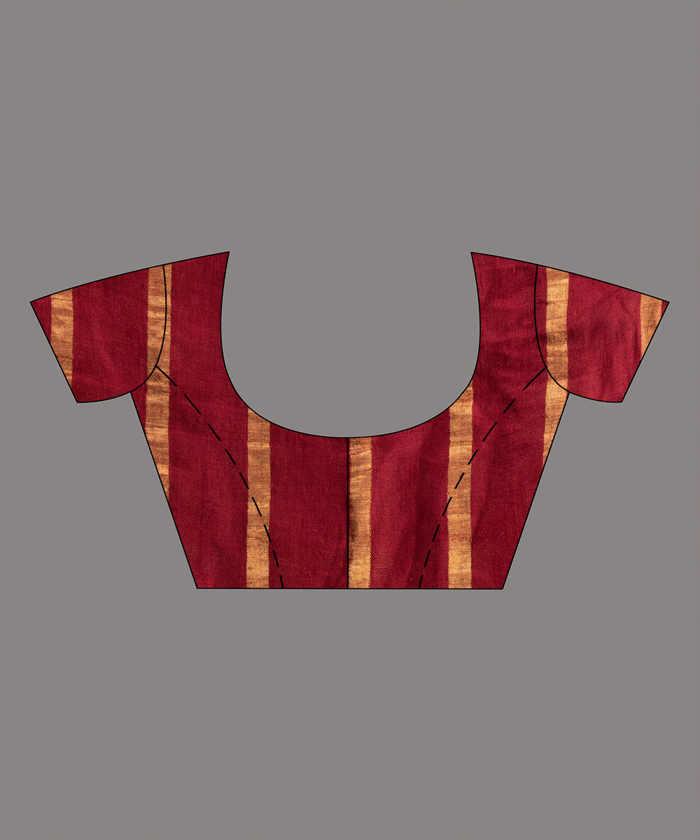 Maroon linen zari stripes handloom bengal saree