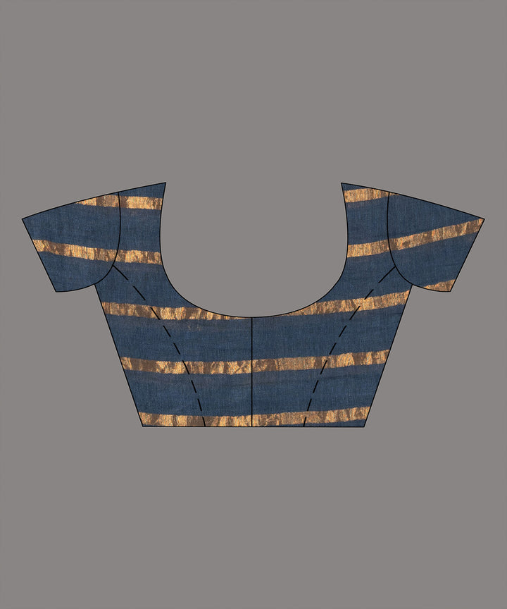 Blue yellow striped handloom bengal linen saree