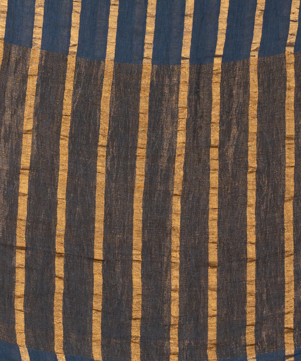 Blue yellow striped handloom bengal linen saree