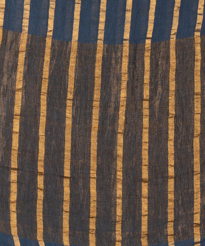 Blue yellow striped handloom bengal linen saree