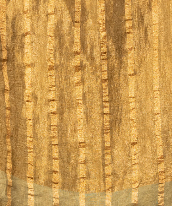 Moss green linen zari stripes handloom bengal saree