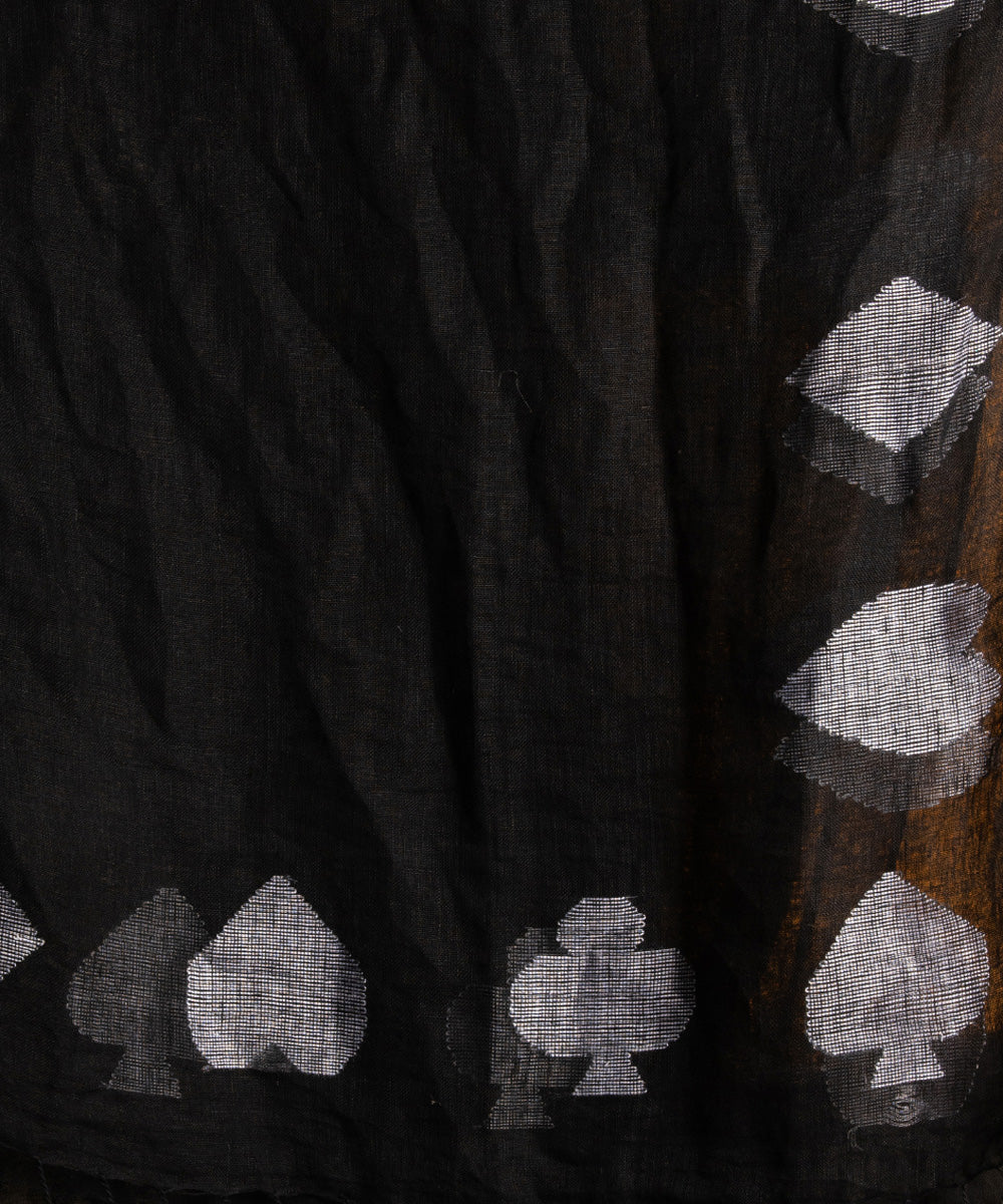 Black white linen handwoven bengal saree