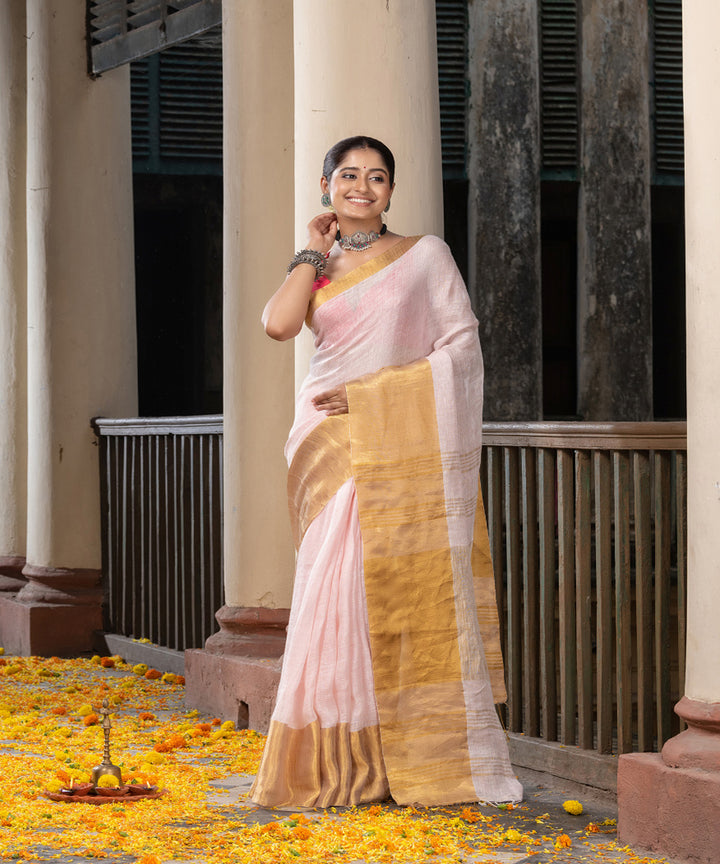 Light pink linen handloom bengal saree