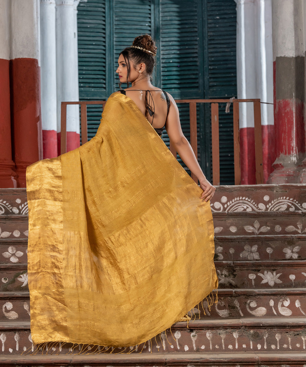 Gold linen handloom bengal saree