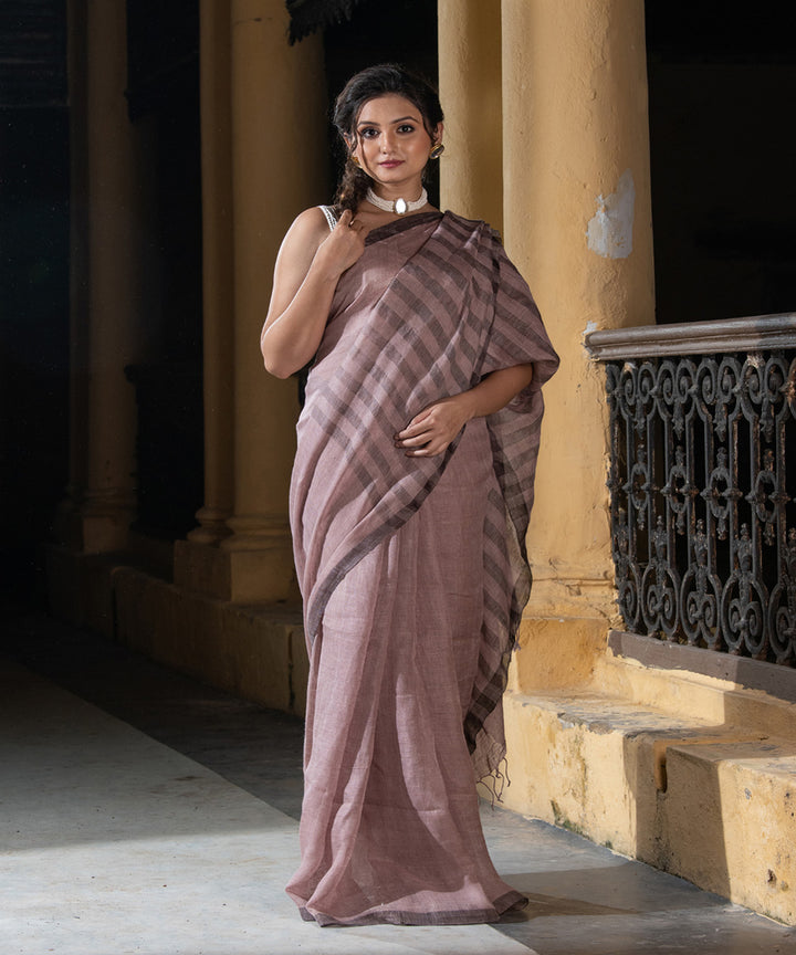 Baby blush linen checks handloom saree
