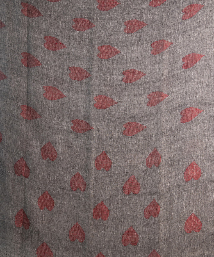Grey red linen handwoven bengal saree