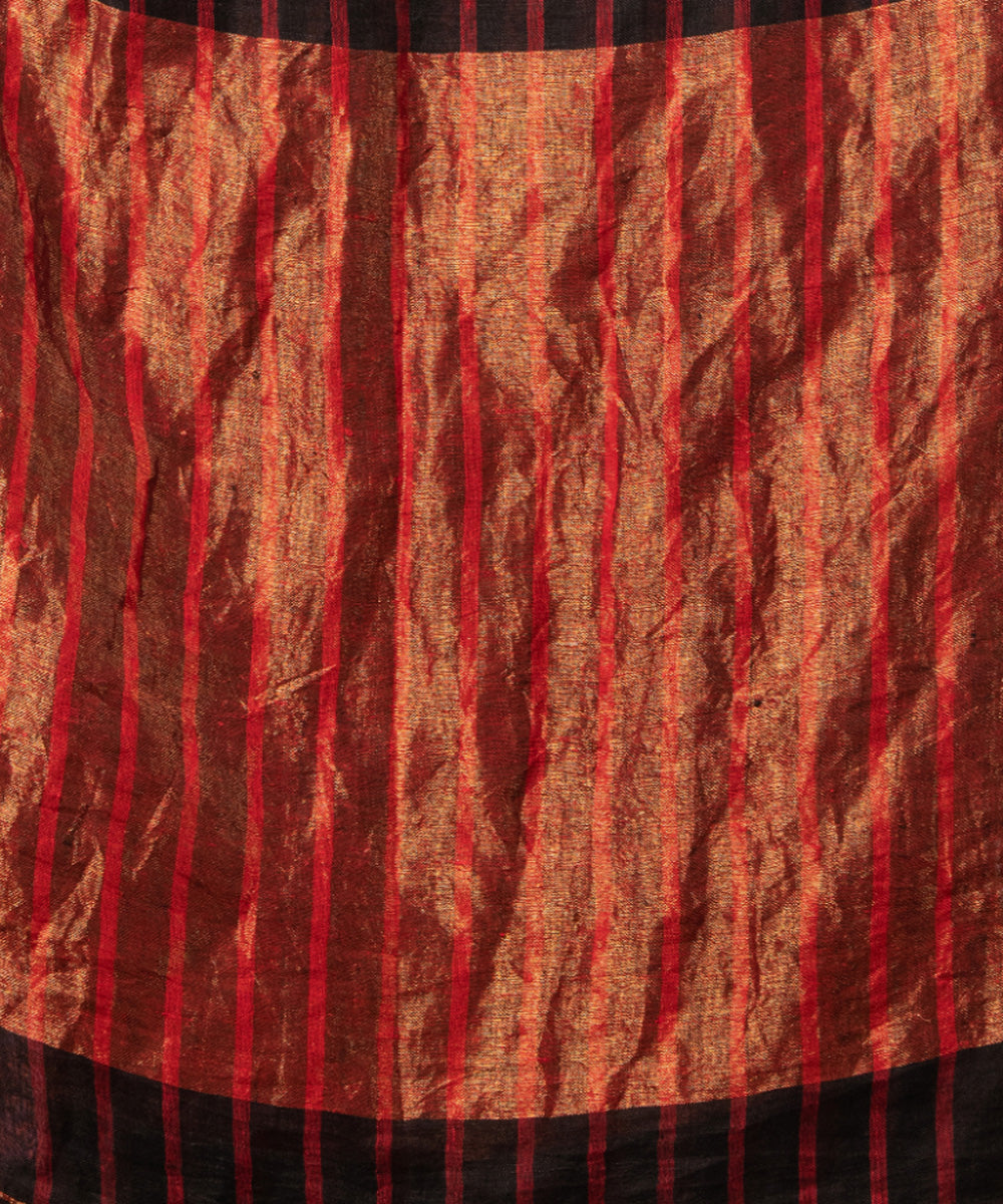 Black red linen zari stripes handloom bengal saree
