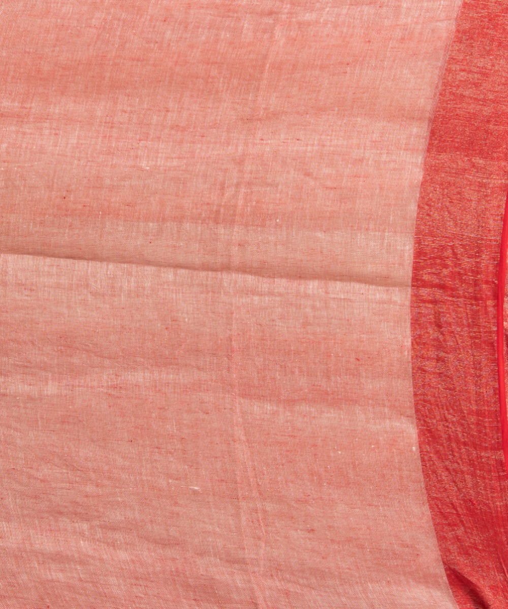 Off white red handloom bengal linen saree