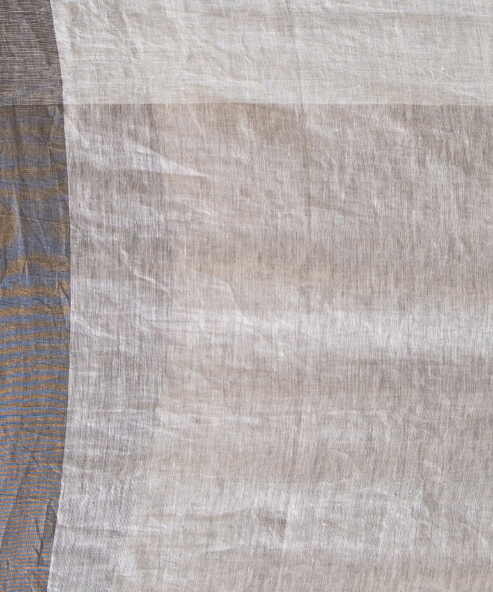 White grey handloom bengal linen saree