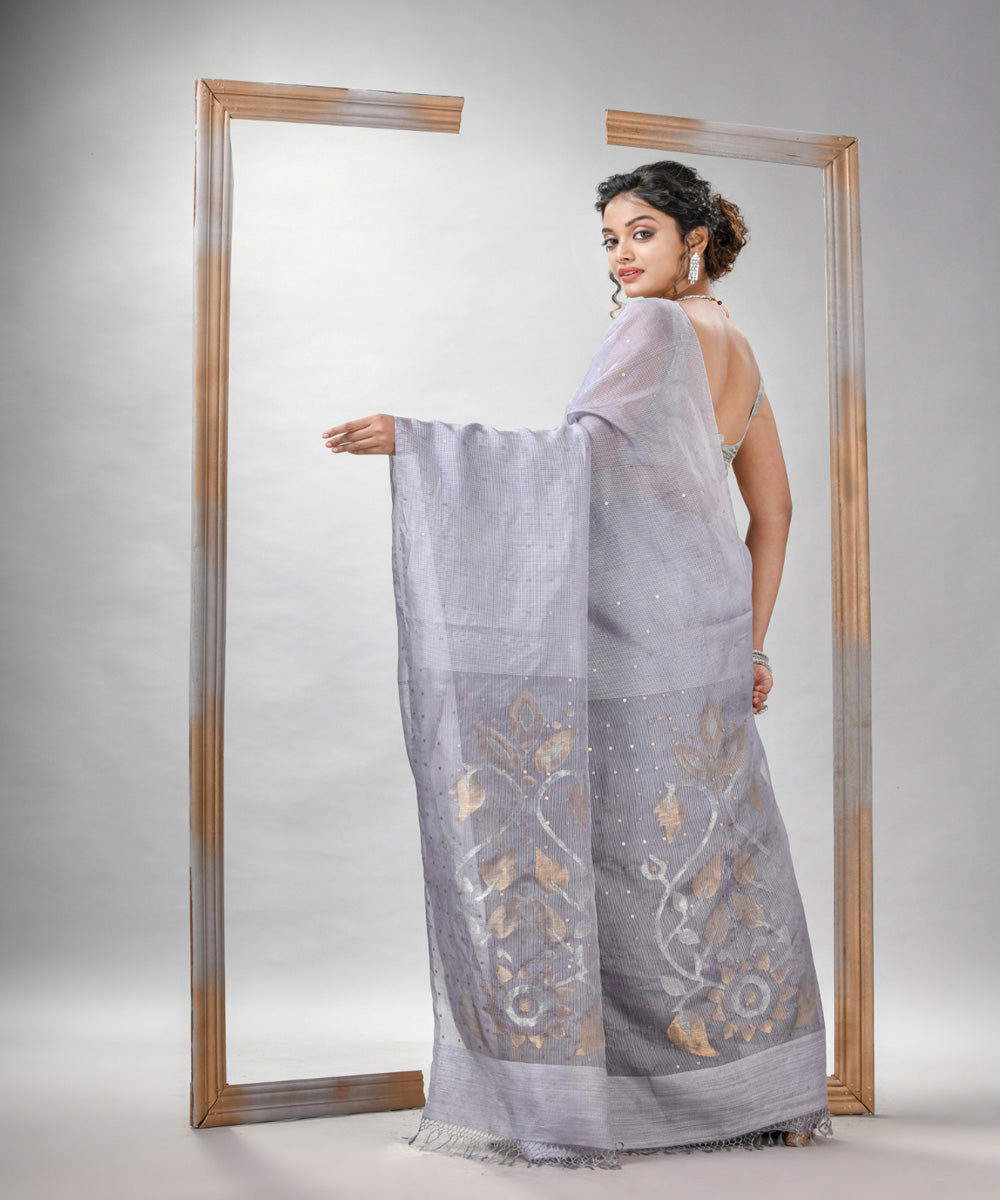 Silver matka silk sequin handloom bengal jamdani saree