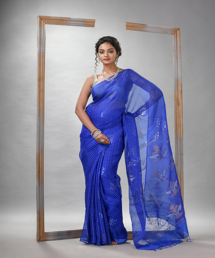 Powder blue matka silk sequin handloom bengal jamdani saree