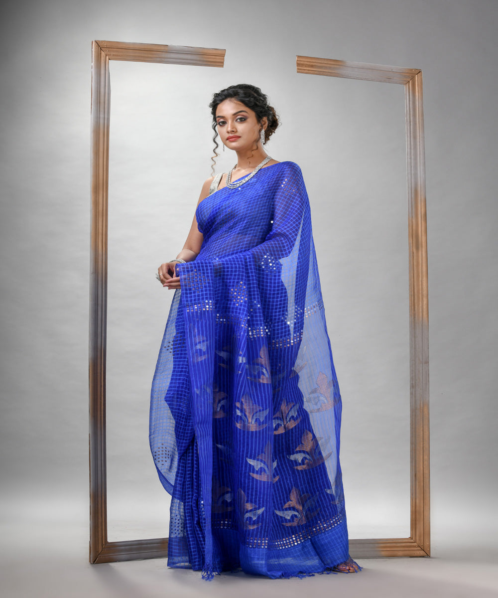 Powder blue matka silk sequin handloom bengal jamdani saree