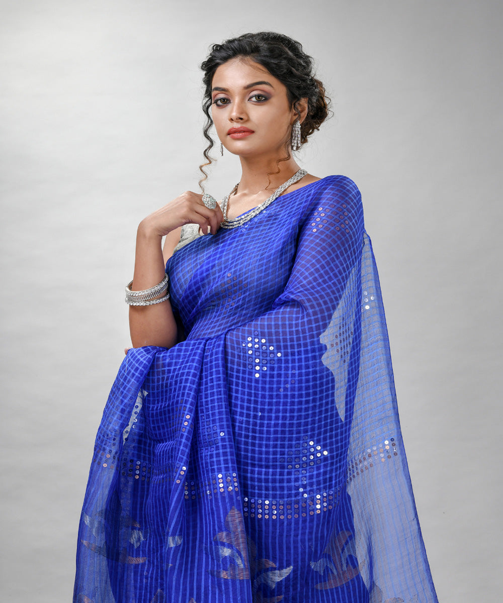 Powder blue matka silk sequin handloom bengal jamdani saree