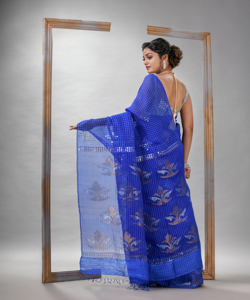 Powder blue matka silk sequin handloom bengal jamdani saree