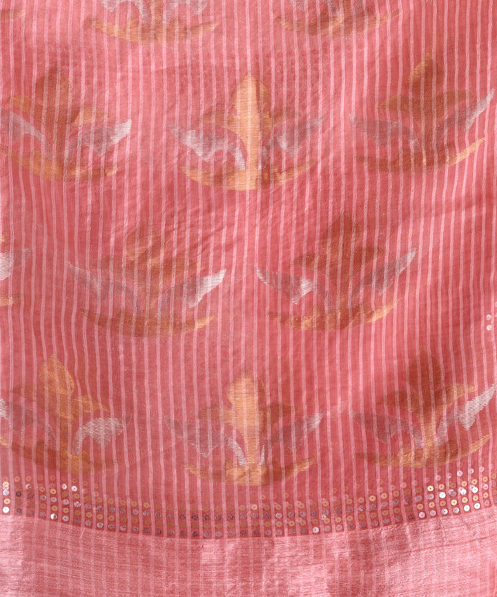 Pastel peach matka silk sequin handloom bengal jamdani saree