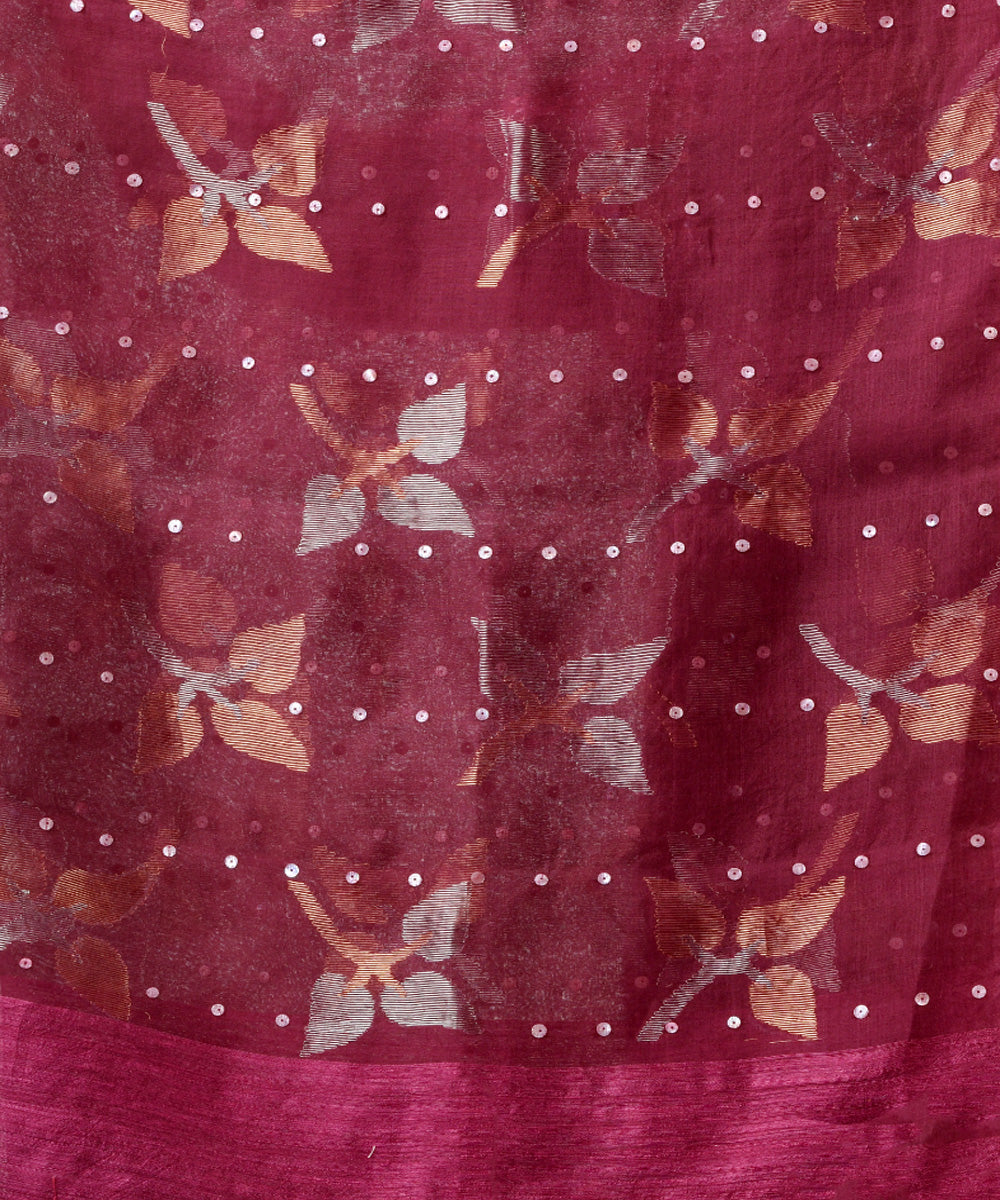 Maroon matka silk sequin handloom bengal jamdani saree