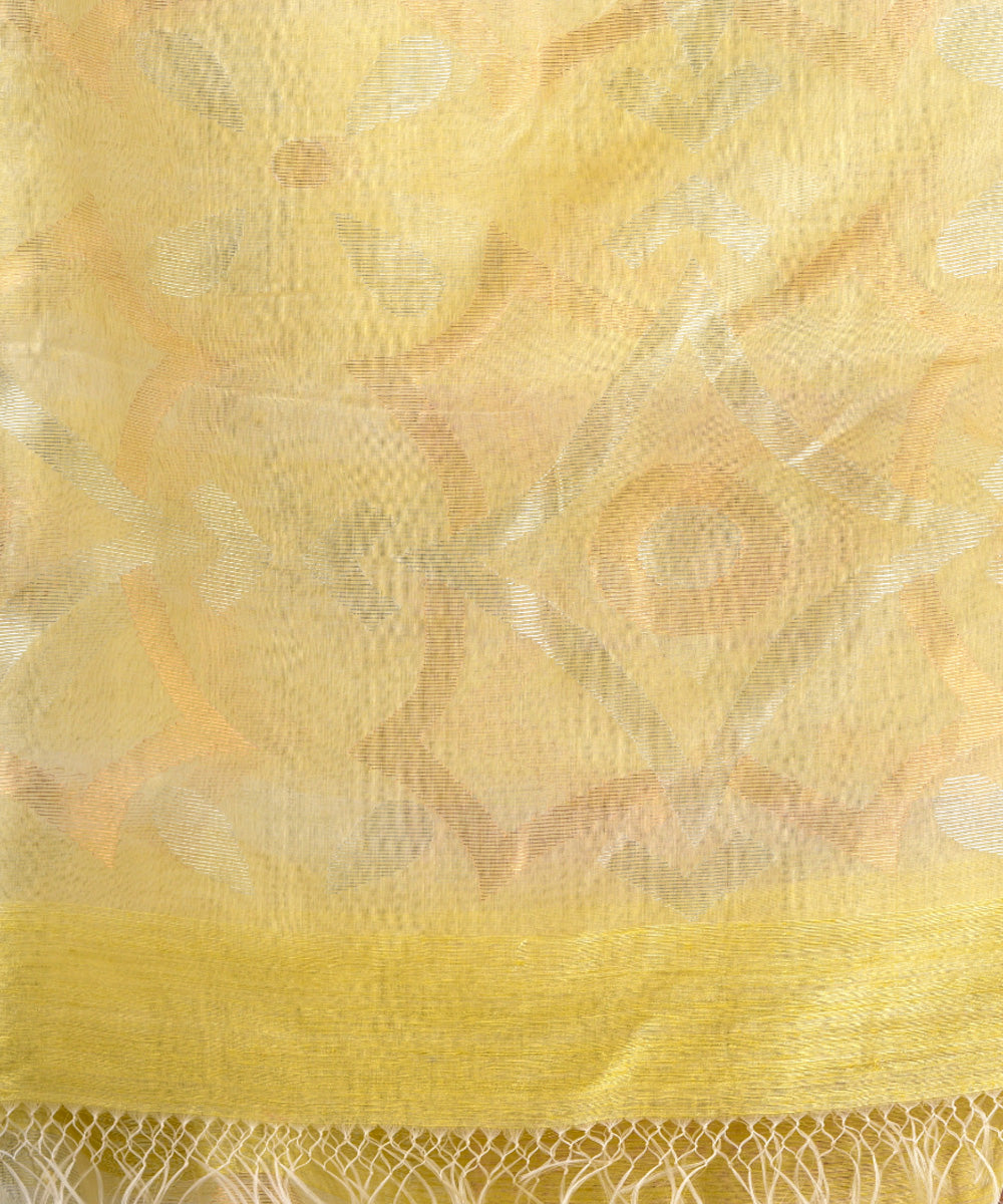 Yellow matka silk sequin bengal jamdani handloom saree