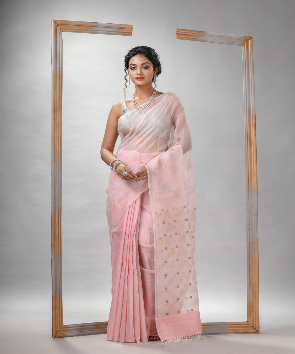 Baby pink matka silk sequin handloom bengal jamdani saree