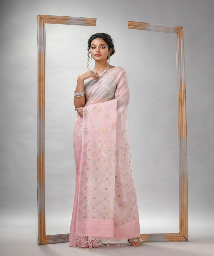 Baby pink matka silk sequin handloom bengal jamdani saree