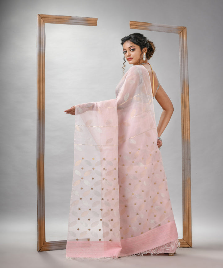 Baby pink matka silk sequin handloom bengal jamdani saree